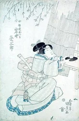 Iwai Kumesaturo som Date Otsura, a Tea House Girl (träblocktryck)