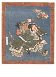 Kabukiskådespelaren Ichikawa Danjuro VII som krigare i full scenmakeup, ca 1815-1820 (träsnitt på papper)