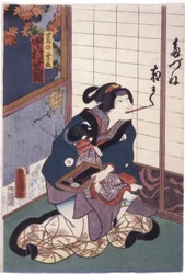 Nakamura Shikan i rollen som räven Kuzunoha (Kuzunoha Kitsune) (träsnitt i färg)