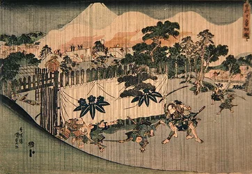 The Soga Brothers killing Ten Enemies, c.1830 (träblock i färg)