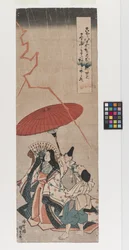 Utan titel; angiven titel: Ono no Komachi Bringing Rain (Amagoi Komachi), omkring 1835 (träsnitt i färg)
