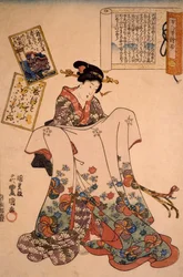 Kvinna med överdådiga klänningar, av Utagawa Kunisada