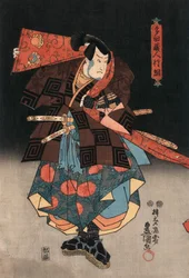 Ukiyo-e-tryck av en skådespelare som spelar en samuraj, av Kunisada