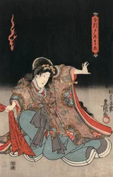 Ukiyo-e Tryck av en skådespelare i en kvinnlig roll av Kunisada