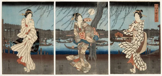 En sval sommarkväll på Ryogoku, 1848-51 (träblock)
