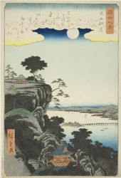 Outs m också på ve r Ishiyama hand MPe (Ishiyama Shugetsu), från serien ``English ght view ws of you (Omi Hakkei)