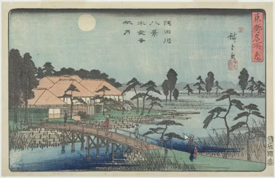 Höstmåne över Mokuboji-templet, ca 1840-1842