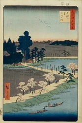 Azuma no mori-helgedomen och den sammanflätade kamferen Hundra berömda vyer av Edo, 1856-1858