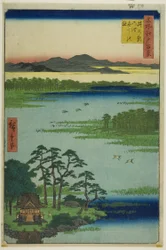 Benten Shrine och Inokashira Pond (Inokashira no ike Benten no yashiro), från serien "Hundra berömda vyer över Edo (Meisho Edo hyakkei)"