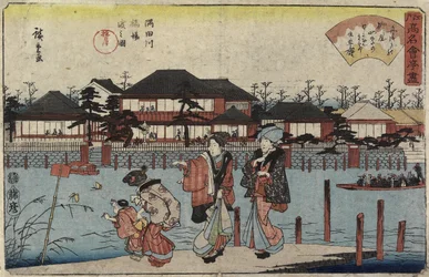 Korsar Sumidafloden vid Hashiba, restaurangen Yanagiya, 1830-1844