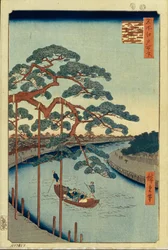 Five Pines och Onagi-kanalen Hundra berömda utsikter över Edo, 1856-1858