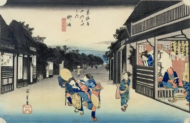 Goyu: Servitriser som lockar resande, ur serien "Tokaidos 53 stationer", utgiven 1833-34