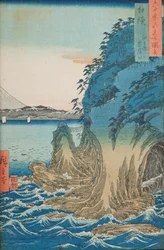 Grottor på ön Enoshima i Sagami-provinsen / Sagami Enoshima Iwaya no kuchi, plansch 15 ur serien: Vyer över berömda platser i mer än sextio provinser / Rokuju yoshu meisho zue
