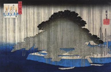 Hiroshige Kraftigt regn på en pinjeträd 2