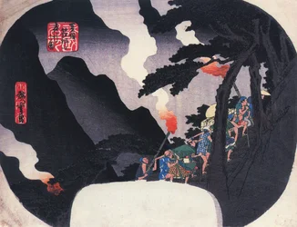 Hiroshige Resenärer på en bergsstig på natten