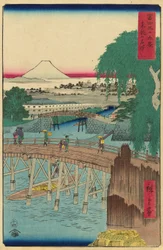 Ichikoku-bron i den östra huvudstaden (Toto Ichikokubashi), från serien "Trettiosex utsikter över berget Fuji (Fuji sanjurokkei)"