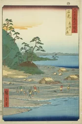 Iwami-provinsen: Saltstränder nära Takatsu Hill (Iwami, Takatsuyama shiohama), från serien "Famous Places in the Sexty-odd Provinces (Rokujuyoshu meisho zue)"
