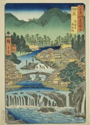 Izu-provinsen: Hot Springs of the Shuzen Temple (Izu, Shuzenji tojiba), från serien "Famous Places in the Sexty-odd Provinces (Rokujuyoshu meisho zue)"
