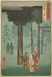 Izumo-provinsen: Hotohoto-festivalen vid Izumo-helgedomen (Izumo, Taisha Hotohoto no zu), från serien "Kända platser i de sextio-udda provinserna (Rokujuyoshu meisho zue)"
