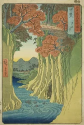 Kai-provinsen: Monkey Bridge (Kai, Saruhashi), från serien "Famous Places in the Sexty-odd Provinces (Rokujuyoshu meisho zue)"