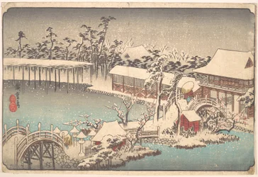Snö på Kameido Tenmangūs område