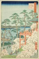 Kiyomizu Hall och Shinobazu Pond vid Ueno (Ueno Kiyomizudo Shinobazu no ike), nr 11 från serien "Hundra berömda vyer över Edo (Meisho Edo hyakkei)"