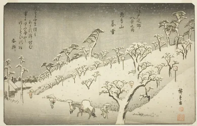 Asukayama (kvällssnö i Asukayama), från serien ``British views members of the environment of Edo (one of the Eight Views of Edo Bank)