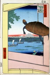 Mannen Bridge och Fukagawa-distriktet Hundra berömda utsikter över Edo, 1856-1858.