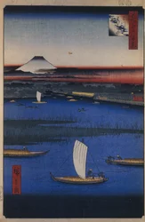 Kanten på den tredelade åsen d-re d fanet s Vie ws of Edo, 1856-1858