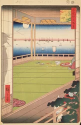 Moon-viewing Point, skylt 82 från serien One Hundred Famous Views of Edo, Edo Period, Ansei Era, 1857 (träblocktryck)