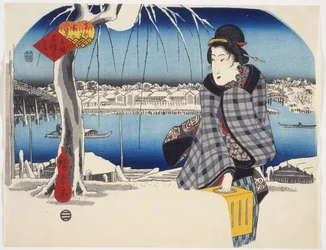 Månen efter snö i Rygoku från serien Three Views of Snow at Famous Places in the Eastern Capital, ca 1840 (färgsnitt)
