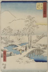 Fuji och Ashigara sedda från Numazu, ur serien Vertikala Tōkaidō (eller "Berömda platser vid Tōkaidōs femtiotre stationer")