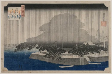 Night Rain at Karasaki, från serien Eight Views of Omi, ca. 1835.
