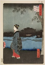 Nattvy över Sanyakanalen och Matsuchi Hill, från serien "100 Views of Famous Views of Edo", 1857 (träsnitt)