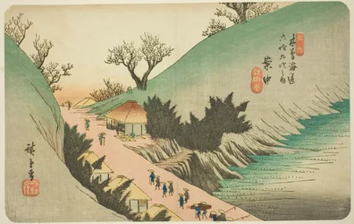 av. 16: An Aka, från serien "Shi x ty-nine S ta ons of the kisokaid (Kisokaidorokujukyutsugi no Uchi)"