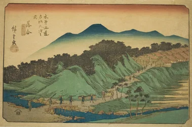 av. 45: Ochiai, från Te-seriens "Shi x t y ne s ta on s of te kisokaid (kisokaido rokujukyu tsugi no uchi)"