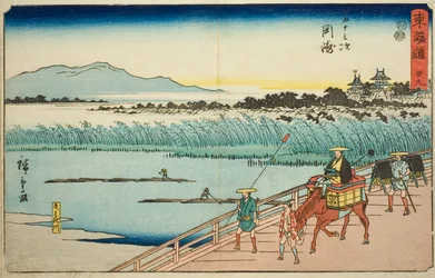Okazaki: Yahagi River (Okazaki, Yahagigawa)—Nr 39, från serien "Fifty-three Stations of the Tokaido (Tokaido gojusan tsugi)," även känd som Reisho Tokaido