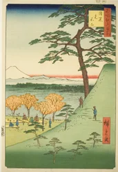 Original l Fuji, Meguro (Meguro Motofuji), från seriens ``Ridge for ridge d re d fa net s views of Edo (E hundra berömda vyer av Edo)