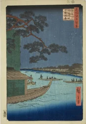 Pine f Sutto s Plan d Mtable, Asakusa River (Asakusa River försvar tallhästar och svält), Hundra vyer över Edo)”