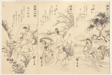 Förberedande skisser för Chofu Jewel-floden i Musashi; The Ide Jewel River, 1838-43 (bläck på papper)