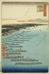 Samezu core st members th Shinagawa (södra Shinagawa Samezu kusten), från serien "Ridge d re d f s views f Edo (känd plats 100 views of Edo)"
