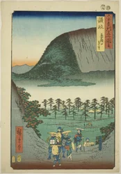 Sanuki-provinsen: Avlägsen utsikt över berget Zozu (Sanuki, Zozusan enbo), från serien "Famous Places in the Sexty-odd Provinces (Rokujuyoshu meisho zue)"