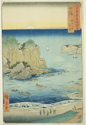 Shimosa-provinsen: Choshi Beach på den yttre bukten (Shimosa, Choshi no hama Toura), från serien "Famous Places in the Sexty-odd Provinces (Rokujuyoshu meisho zue)"