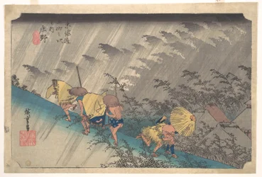Plötsligt regn vid Shōno, ur serien Tōkaidōs femtiotre stationer