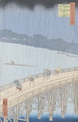 Plötsligt regn på Ōhashi-bron vid Atake, ur serien ”100 vyer över Edo”, 1857