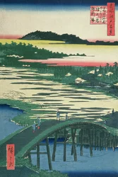 Sugatami Bridge, Omokage Bridge och Jariba vid Takata, från serien "One Hundred Famous Views of Edo", 1857 (träblock i färg)