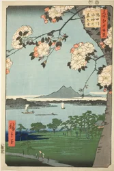 Suijin Shrine d första ljudet te Rive Sumida (Sumida River Suijin no mori first), från seriens ``Ridge dre d fa net views f Edo (One Hundred Famous Views of Edo)
