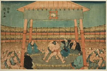 Sumo Match in the Precints of the Ekoin Temple (Ekoin keidai sumo no zu), från serien "Ryogoku in the Eastern Capital (Toto Ryogoku)"