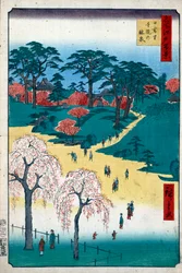 Temple Gardens i Nippori Hundra berömda utsikter över Edo, 1856-1858.