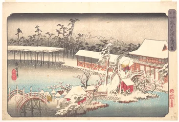 Tenmangū-helgedomen i Kameido i snö